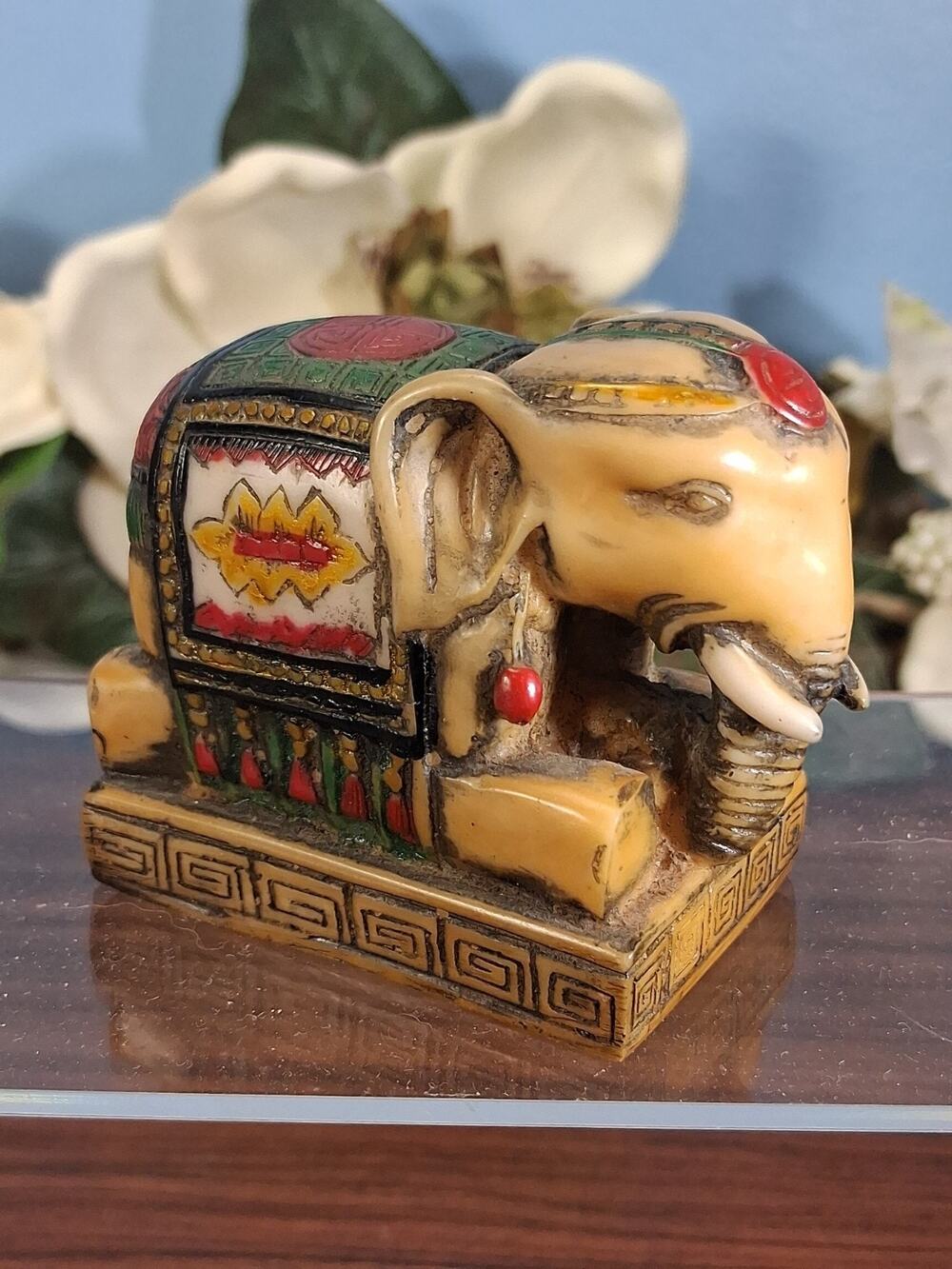 Vintage Small Resin Elephant Stamp/Seal Asian Indian Colorful Ethnic Safari Fun